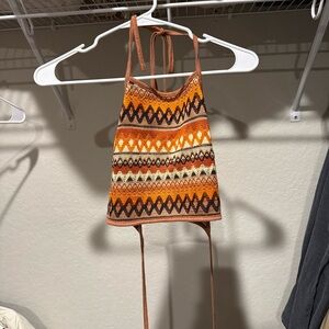 Bohemian Knit Halter Top in Orange and Brown